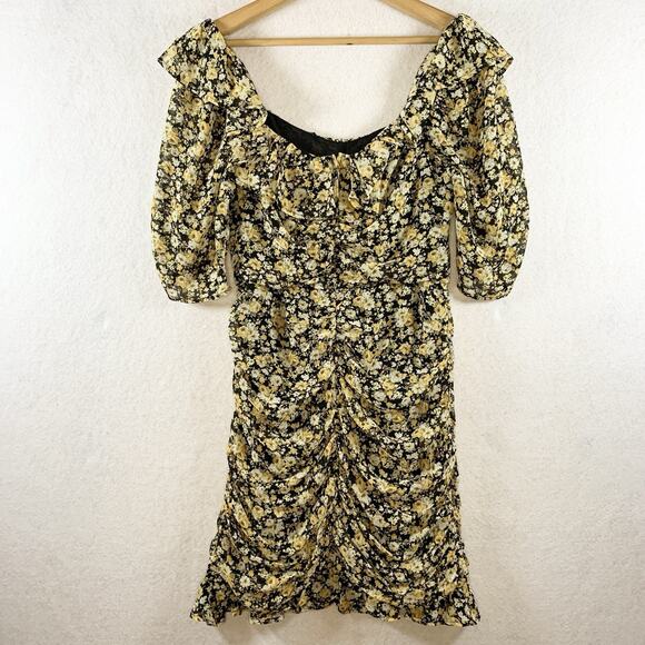 ASTR x Revolve Womens Sheer‎ Mesh Ruched Floral Dress Sz M Dark Cottage Romantic - Picture 8 of 16